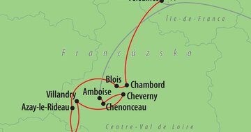 CK Turancar, autobusový poznávací zájazd, Najkrajšie francúzske zámky, mapa