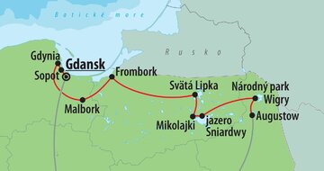 CK Turancar, autobusový poznávací zájazd, Poľsko - Mazúrske jazerá, mapa