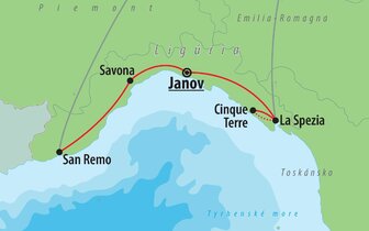 CK Turancar, autobusový poznávací zájazd, Ligúrska riviéra s kúpaním, mapa CK Turancar, autobusový poznávací zájazd, Ligúrska riviéra s kúpaním, mapa