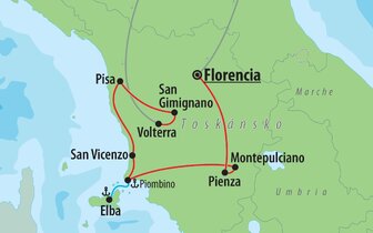 CK Turancar, autobusový poznávací zájazd, Vínna cesta po Toskánsku, mapa CK Turancar, autobusový poznávací zájazd, Vínna cesta po Toskánsku, mapa
