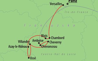 CK Turancar, autobusový poznávací zájazd, Najkrajšie francúzske zámky, mapa CK Turancar, autobusový poznávací zájazd, Najkrajšie francúzske zámky, mapa