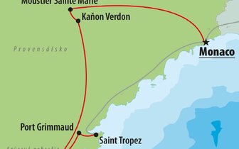 CK Turancar, autobusový poznávací zájazd, Francúzska riviéra a kaňon Verdon, mapa CK Turancar, autobusový poznávací zájazd, Francúzska riviéra a kaňon Verdon, mapa