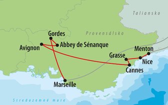 CK Turancar, autobusový poznávací zájazd, Provensálsko a francúzska riviéra, mapa CK Turancar, autobusový poznávací zájazd, Provensálsko a francúzska riviéra, mapa
