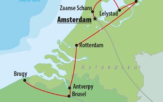 CK Turancar, autobusový poznávací zájazd Holandsko a Belgicko, mapa CK Turancar, autobusový poznávací zájazd Holandsko a Belgicko, mapa