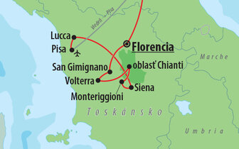 CK Turancar, letecký poznávací zájazd, Toskánske skvosty, mapa CK Turancar, letecký poznávací zájazd, Toskánske skvosty, mapa