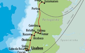 CK Turancar, Letecký poznávací zájazd, Cesta za krásami Portugalska, mapa CK Turancar, Letecký poznávací zájazd, Cesta za krásami Portugalska, mapa