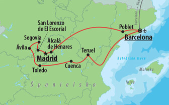 CK Turancar, Letecký poznávací zájazd, Španielsko poklady UNESCO, mapa