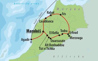 CK Turancar, Letecký poznávací zájazd, Maroko - kráľovské mestá a magická púšť, mapa CK Turancar, Letecký poznávací zájazd, Maroko - kráľovské mestá a magická púšť, mapa