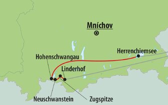 CK Turancar, autobusový poznávací zájazd, Bavorsko - rozprávkové zámky a Zugspitze, mapka