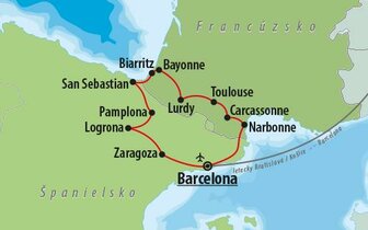 CK Turancar, Letecký poznávací zájazd, Mestá pod Pyrenejami, mapa CK Turancar, Letecký poznávací zájazd, Mestá pod Pyrenejami, mapa