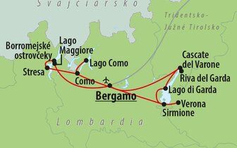 Poznávacie zájazdy CK Turancar, Alpské jazerá a Verona, mapa Poznávacie zájazdy CK Turancar, Alpské jazerá a Verona, mapa