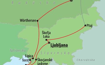 CK Turancar, autobusový poznávací zájazd, Rakúsko - Taliansko - Slovinsko, mapa CK Turancar, autobusový poznávací zájazd, Rakúsko - Taliansko - Slovinsko, mapa