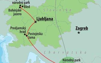 CK Turancar, autobusový poznávací zájazd, Slovinsko a Plitvické jazerá, mapa