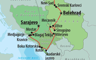 CK Turancar, autobusový poznávací zájazd, Balkán, mapa CK Turancar, autobusový poznávací zájazd, Balkán, mapa