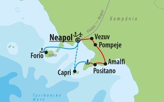 CK Turancar, Letecký poznávací zájazd, Kampánia a zázračná Ischia, mapa
