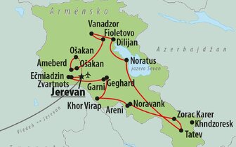 CK Turancar, Letecký poznávací zájazd, Arménska cesta storočiami, mapa