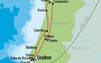 CK Turancar, Letecký poznávací zájazd, Portugalsko, Zem moreplavcov a slnka, mapka