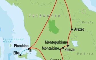 CK Turancar, letecký poznávací zájazd, Zákutia Toskánska a ostrov Elba, mapa CK Turancar, letecký poznávací zájazd, Zákutia Toskánska a ostrov Elba, mapa