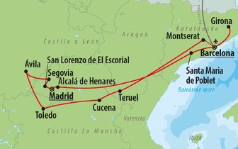 CK Turancar, Letecký poznávací zájazd, Katalánsko a poklady UNESCO, mapka