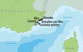 CK Turancar, Letecký poznávací zájazd, čaro Francúzskej riviery, mapka