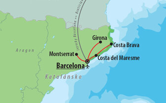 CK Turancar, Letecké poznávacie zájazdy, Španielsko, Barcelona, Girona a Montserrat s kúpaním, Mapka