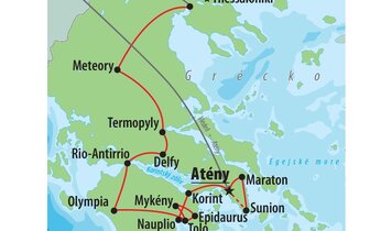 Letecký poznávací zájazd CK Turancar, Veľká cesta Gréckom za pokladmi tisícročí, mapka