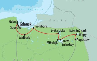 CK Turancar, autobusový poznávací zájazd, Poľsko - Mazúrske jazerá, mapa CK Turancar, autobusový poznávací zájazd, Poľsko - Mazúrske jazerá, mapa