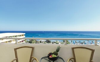 Hotel Esperides Beach Resort - výhľad z balkóna z dvojlôžkovej izby SV - letecký zájazd CK Turancar - Faliraki, Rodos