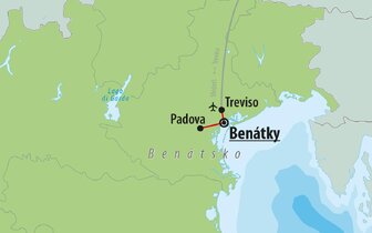CK Turancar, Letecký poznávací zájazd, Taliansko, Karnevalové Benátky a výlet do Padovy, mapka