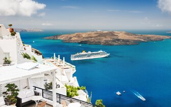 Santorini - pohľad na kalderu - letecký poznávací zájazd CK TURANCAR