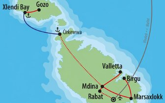 . Letecký poznávací zájazd CK Turancar, Malta – historická mozaika, mapka