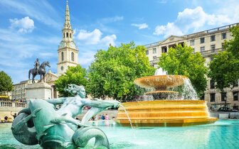 CK Turancar, Letecký poznávací zájazd, Veľká Británia, Kráľovský Londýn a Windsor, fontána na Trafalgar Square CK Turancar, Letecký poznávací zájazd, Veľká Británia, Kráľovský Londýn a Windsor, fontána na Trafalgar Square