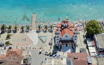 Parália - Olympic beach - panoráma - autobusová doprava CK Turancar - Grécko, Olympská riviéra, Olympic beach