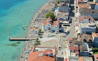 Parália - Olympic beach - panoráma - autobusová doprava CK Turancar - Grécko, Olympská riviéra, Olympic beach