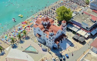 Parália - Olympic beach - panoráma - autobusová doprava CK Turancar - Grécko, Olympská riviéra, Olympic beach