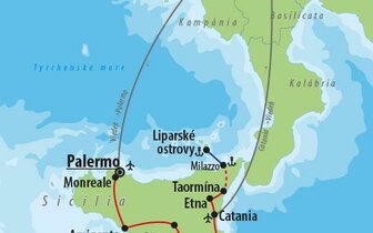 CK Turancar, Letecký poznávací zájazd, Sicília a Liparské ostrovy, mapa CK Turancar, Letecký poznávací zájazd, Sicília a Liparské ostrovy, mapa