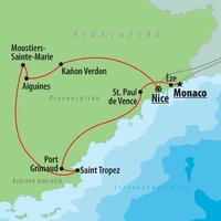 CK Turancar, autobusový poznávací zájazd, Francúzska riviéra a kaňon Verdon, mapa