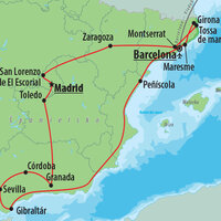CK Turancar, Letecký poznávací zájazd, Španielsko, Cesta španielskym kráľovstvom, mapa