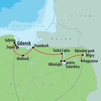 CK Turancar, autobusový poznávací zájazd, Poľsko - Mazúrské jazerá a pobrežie Baltského mora, mapka