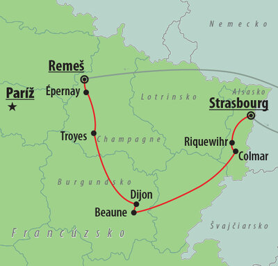 CK Turancar, autobusový poznávací zájazd, Francúzska vínna cesta, mapa