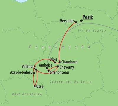 CK Turancar, autobusový poznávací zájazd, Najkrajšie francúzske zámky, mapa