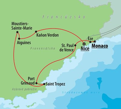 CK Turancar, autobusový poznávací zájazd, Francúzska riviéra a kaňon Verdon, mapa