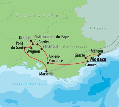 CK Turancar, autobusový poznávací zájazd, Provensálsko a francúzska riviéra, mapa
