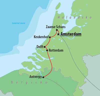 Autobusový poznávací zájazd Kvetinové Holandsko a Belgicko, mapa