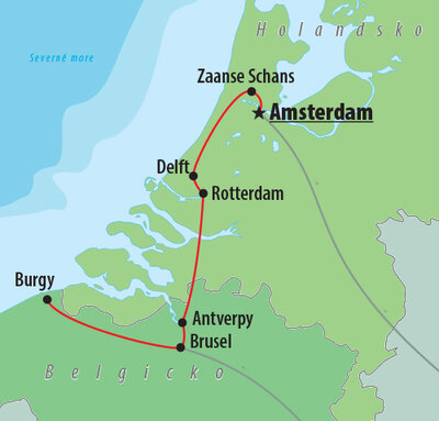 CK Turancar, autobusový poznávací zájazd Holandsko a Belgicko, mapa