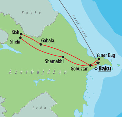 CK Turancar, Letecký poznávací zájazd, Azerbajdžan, mapa