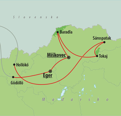 CK Turancar, autobusový poznávací zájazd, Maďarsko - pôvaby krajiny a Tokaj, mapa