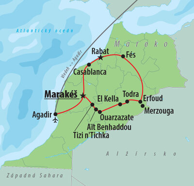 CK Turancar, Letecký poznávací zájazd, Maroko, mapa