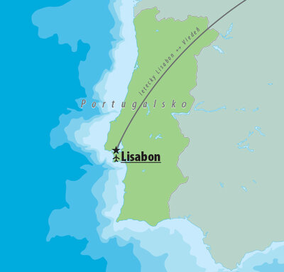 CK Turancar, Letecký poznávací zájazd, Portugalsko, Lisabon, mapa