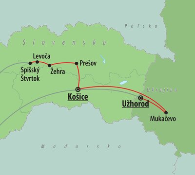 Mapa Slovensko - Skvosty východného Slovenska -  Autobusový poznávací zájazd CK Turancar